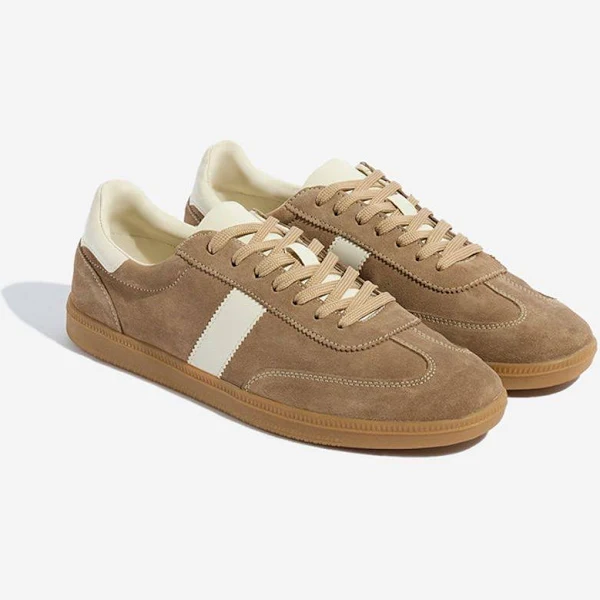 SOLEPLAY Unisex Casual Sneakers | Suede Leather | Low-profile | Refined Texture | Dark Beige | EURO-42 | Solid | White Stitch Stripe